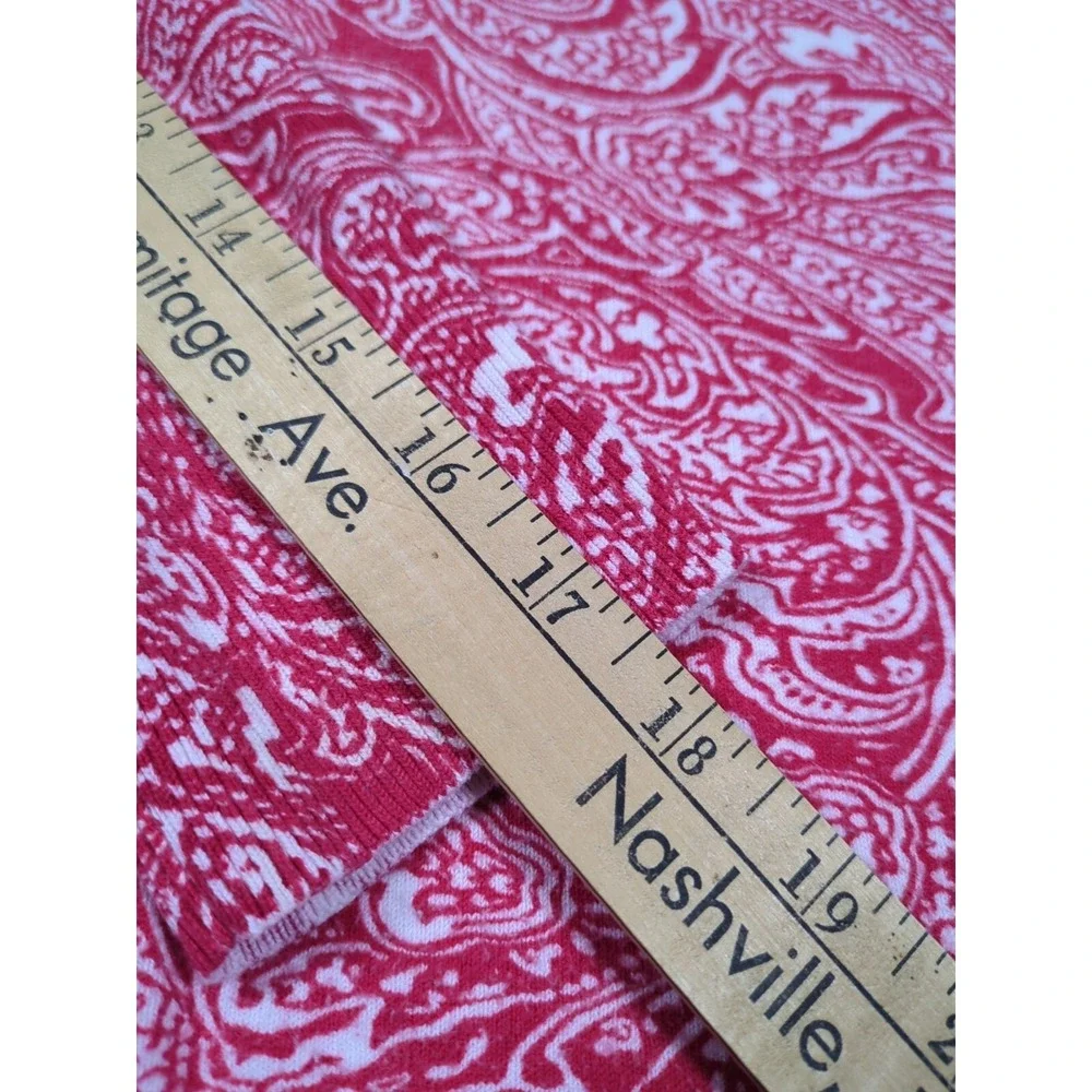 Madison Red Paisley Cardigan 3/4 Sleeve Thin Fine Knit Womens Sz L Sweater Layer